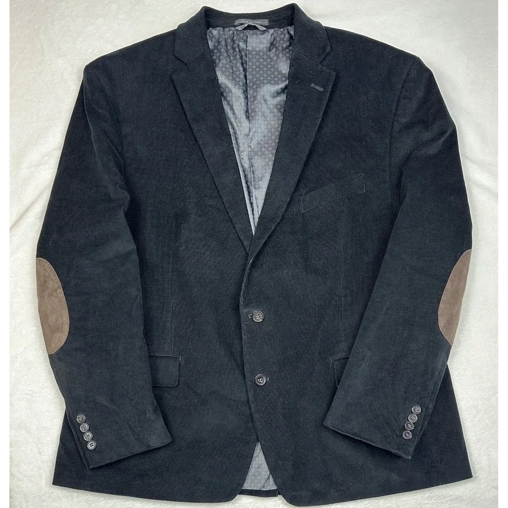 Lauren Ralph Lauren Men Black Corduroy Sport Coat Blazer Elbow Patches Size XL